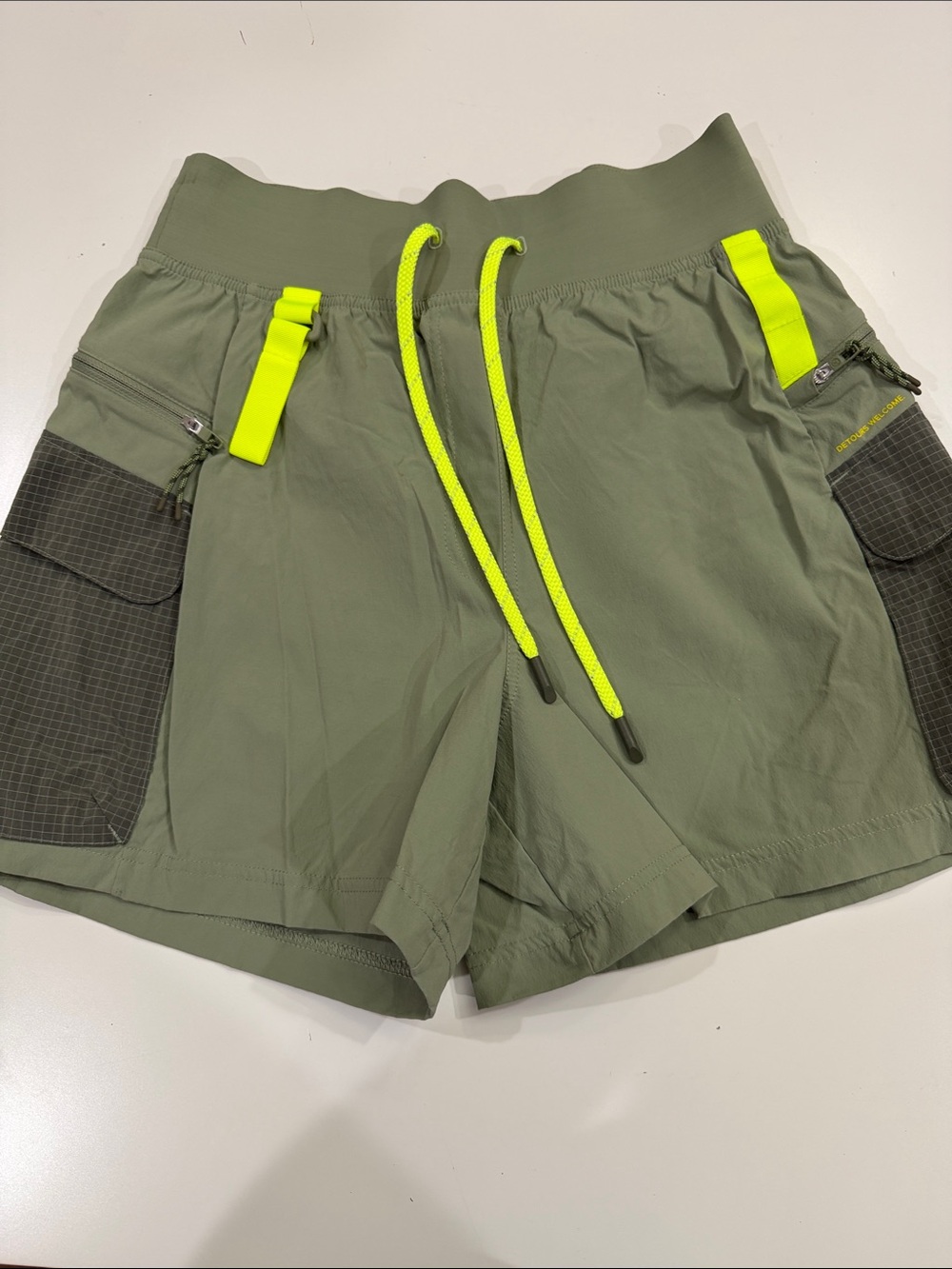 Women Lululemon women’s clothing Olive Green Active Cargo Shorts with Neon Accen